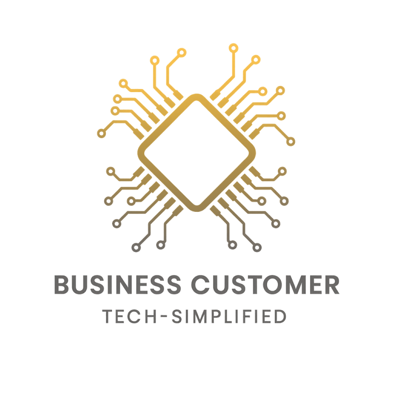 Logo featuring a circuit design with "Business Customer" and "Tech-Simplified" text.